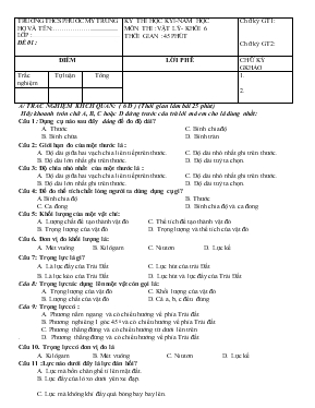 Kỳ thi học kỳ I - Năm học môn thi  Vật lý - Khối 6 thời gian  45 phút